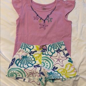 Gymboree Purple Starfish Tee and Patterned Shorts Set